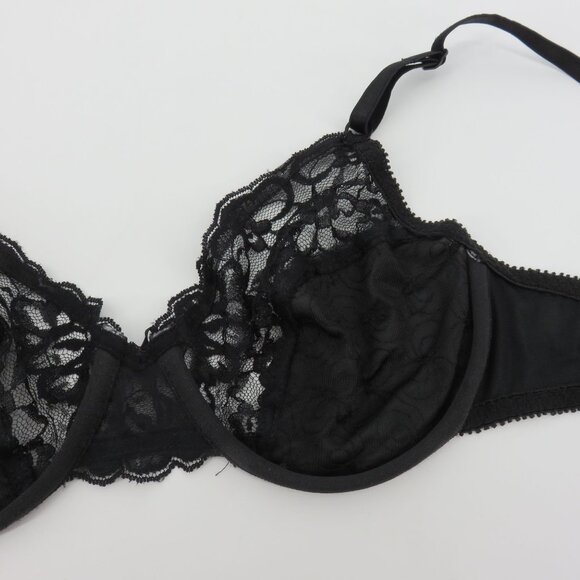 VTG Lilyette 36B Bra Style 96033 Black Floral Flower Lace Underwire Unlined Bow - Picture 9 of 13